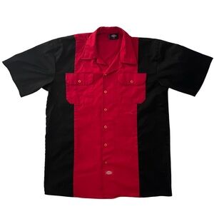 Dickies red & black retro collared button-up - men’s large